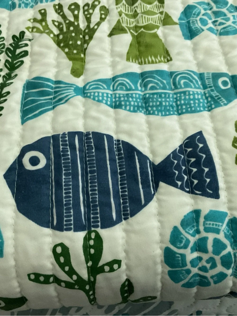 Coastal Fish Quilted Throw in Teal & Green Reversible King